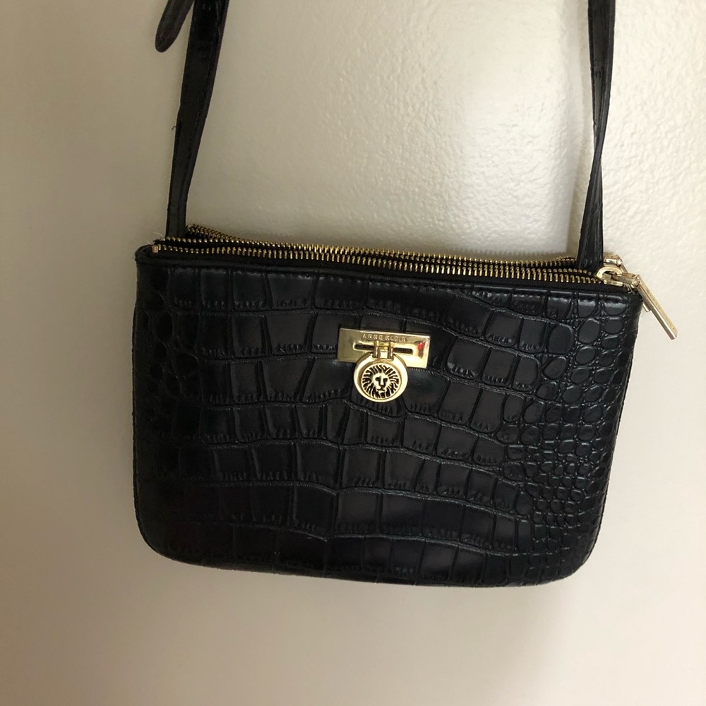 Black animal print leather Anne Klein purse